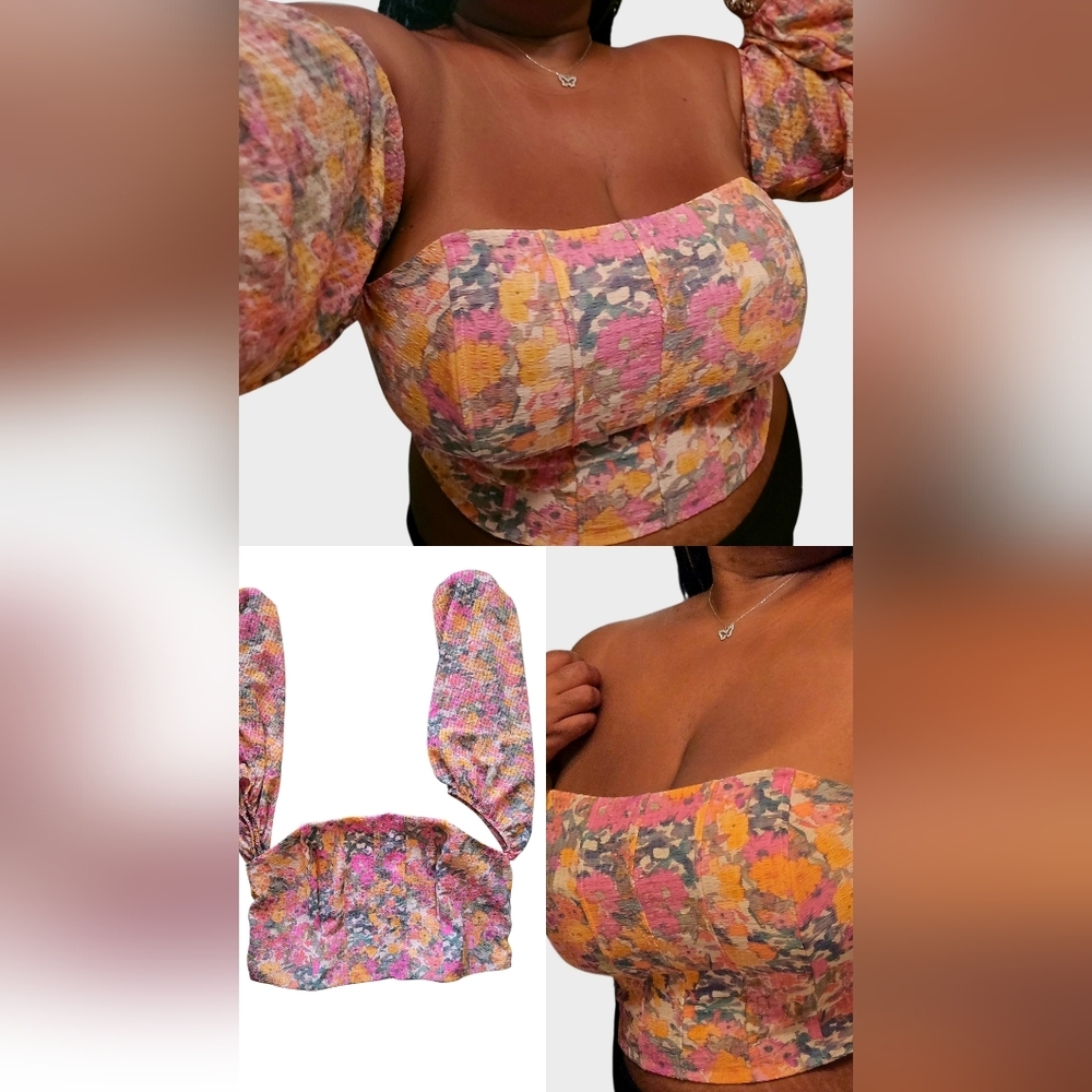 Wild Fable Floral Corset Top With Balloon Sleeves- Size XXL